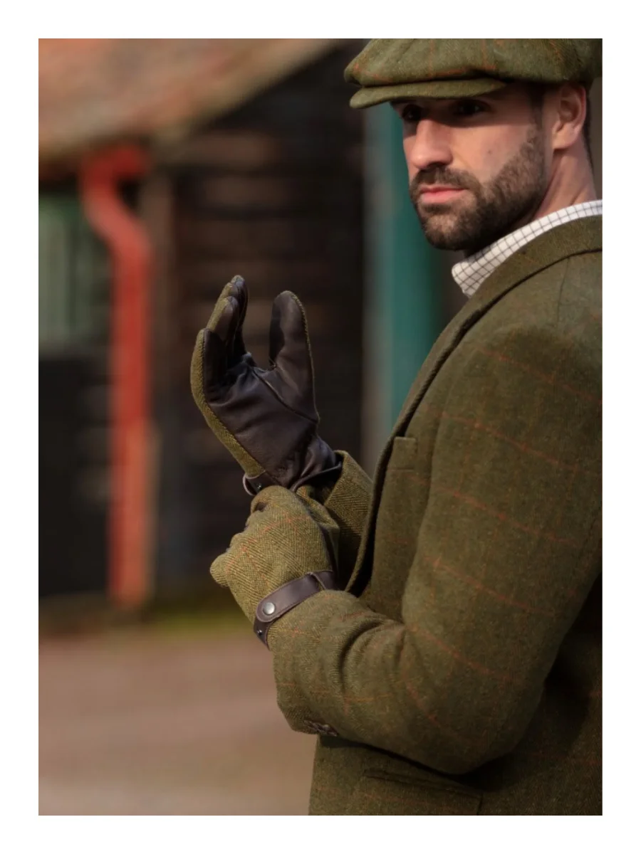 Handsker i tweed og lammeskind, herre